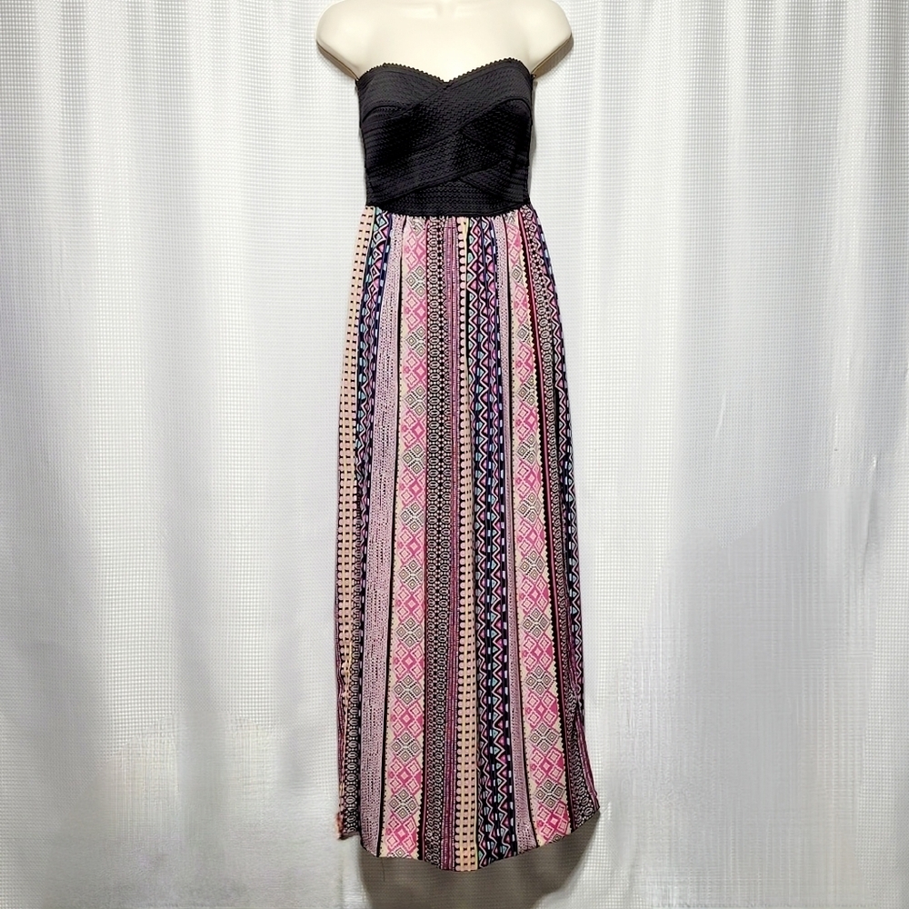 B. Darlin  Fairycore Black Bandage Strapless Pink Flowy Maxi Dress (5/6)